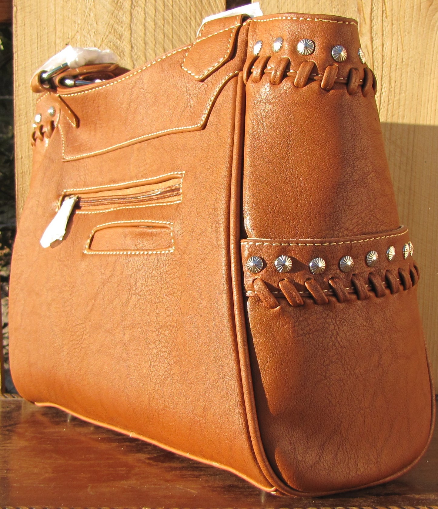 Leather Purse: Large Light Brown Tooled Handbag by Montana West