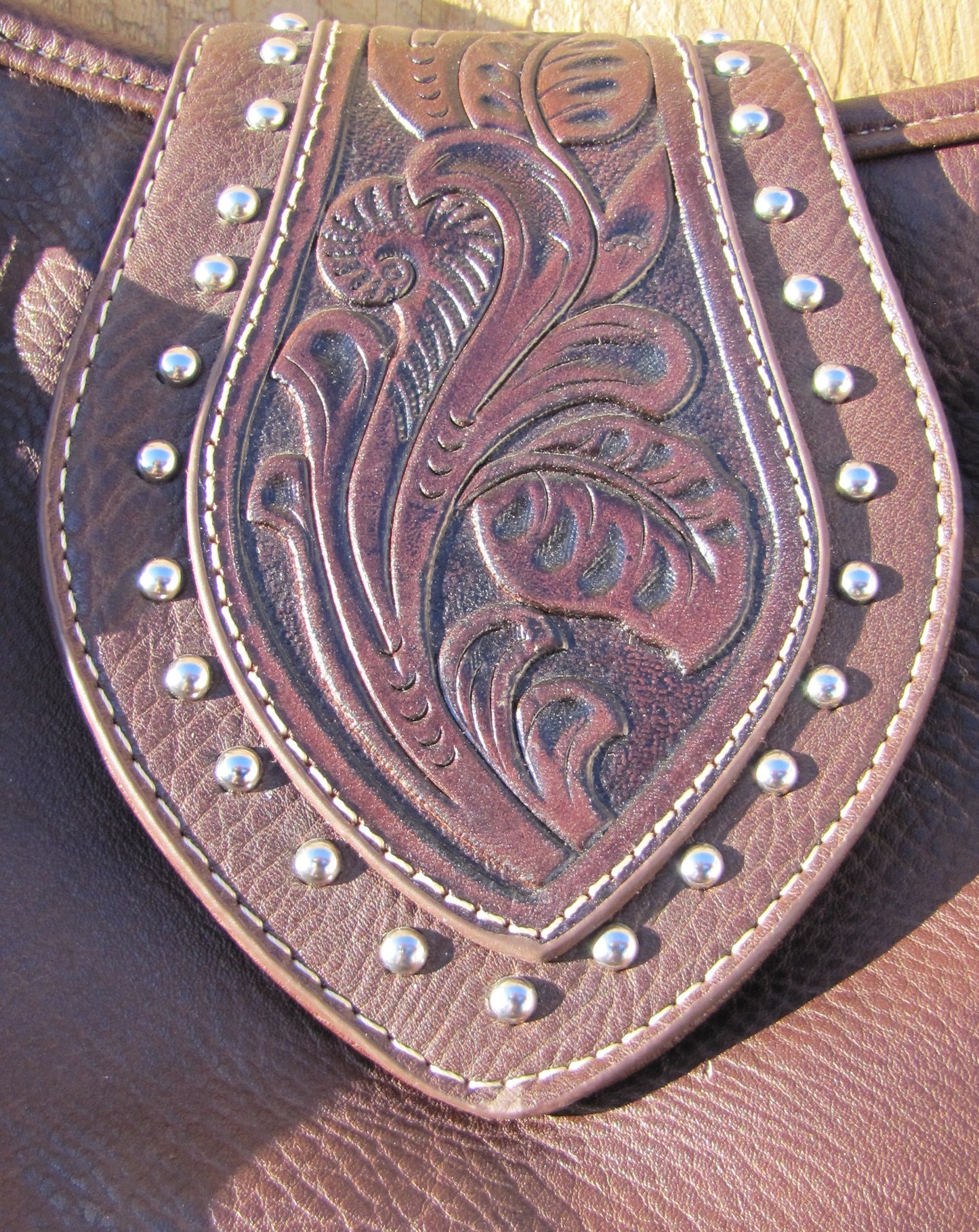 Leather Purse (Trinity Ranch) Large Dark Brown, Jeweled with Long Fringe