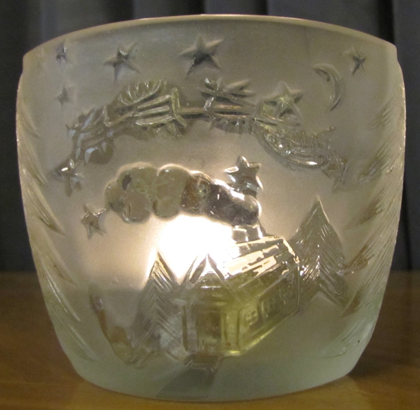 Clear Frosted Glass Candle Holder with Christmas Design