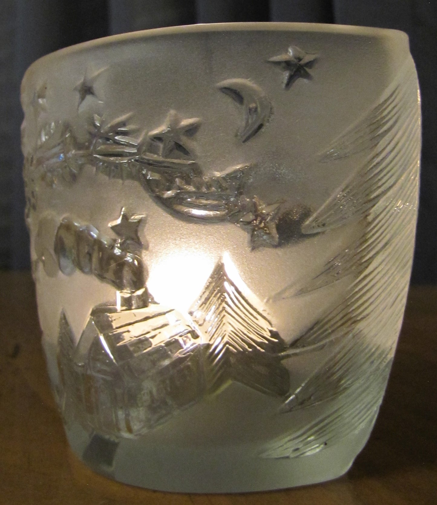 Clear Frosted Glass Candle Holder with Christmas Design