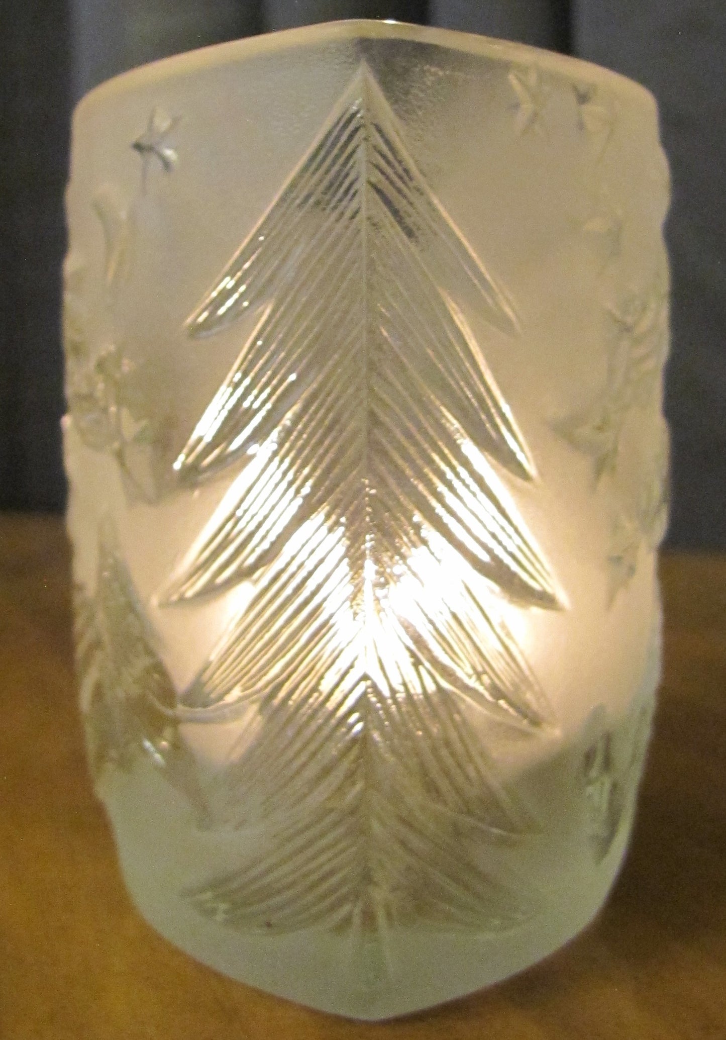 Clear Frosted Glass Candle Holder with Christmas Design