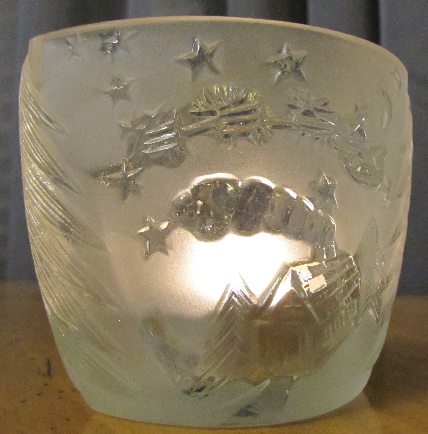 Clear Frosted Glass Candle Holder with Christmas Design