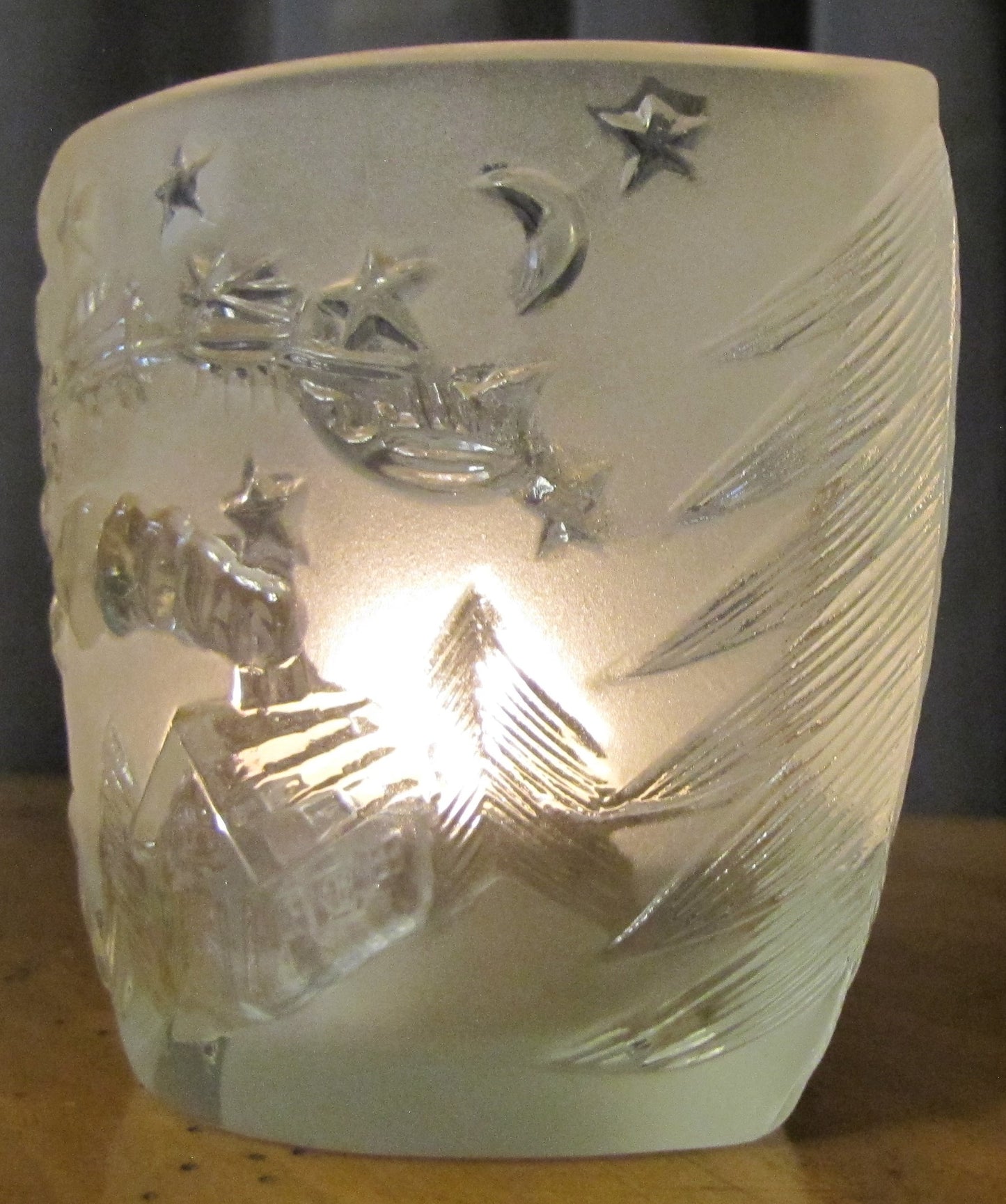 Clear Frosted Glass Candle Holder with Christmas Design