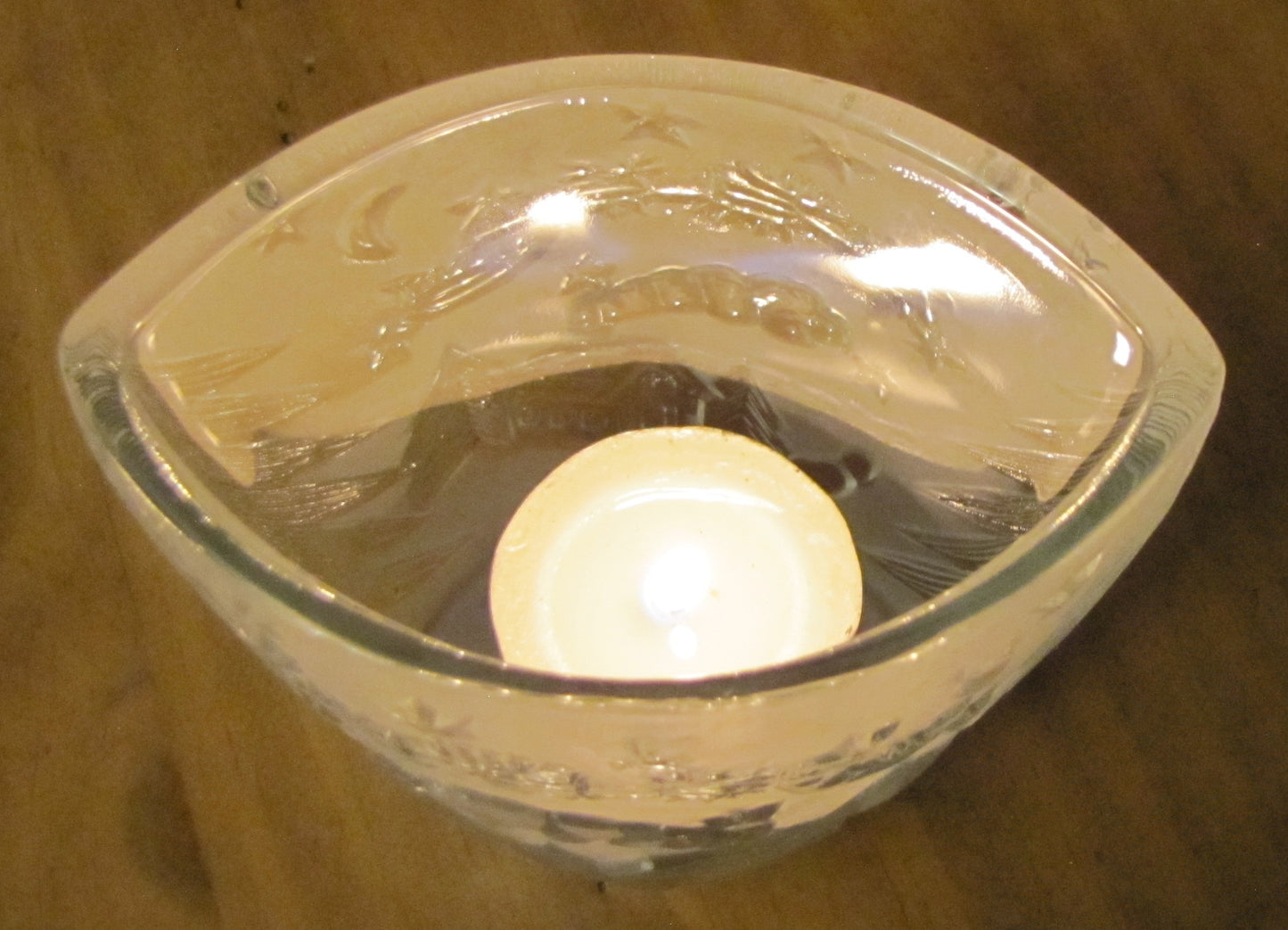 Clear Frosted Glass Candle Holder with Christmas Design