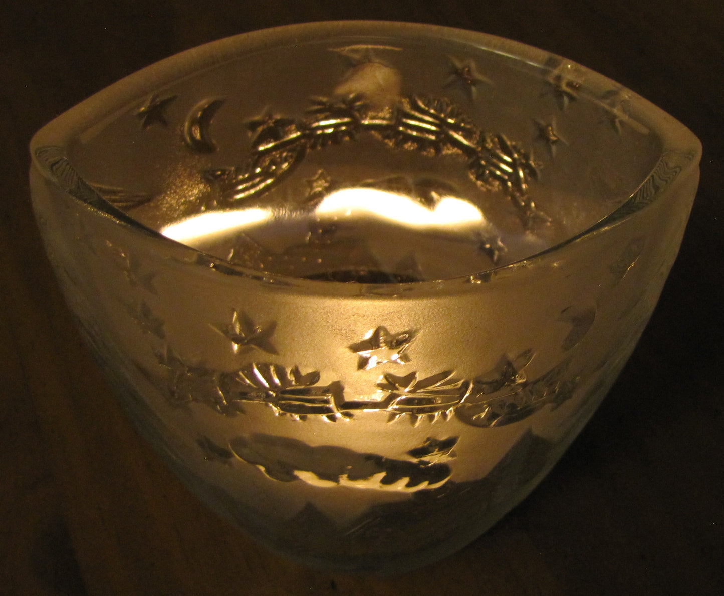 Clear Frosted Glass Candle Holder with Christmas Design