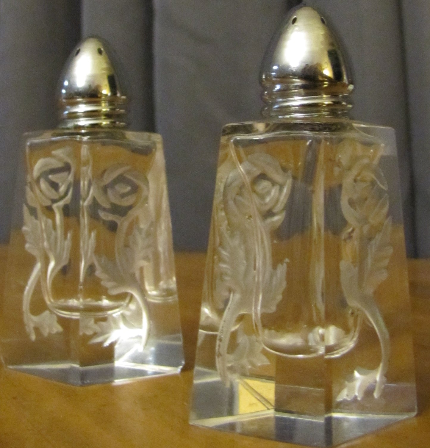 German Etched Salt and Pepper Shakers Set