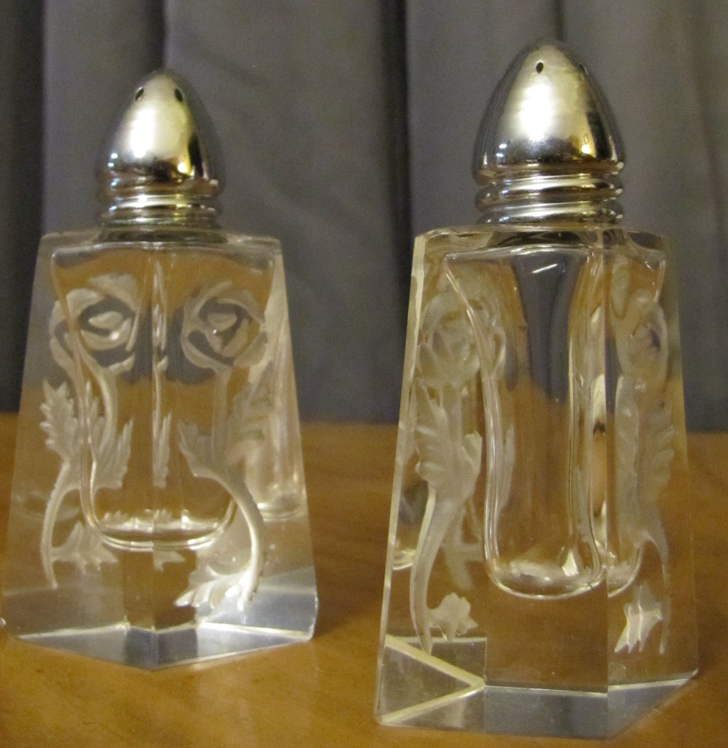 German Etched Salt and Pepper Shakers Set