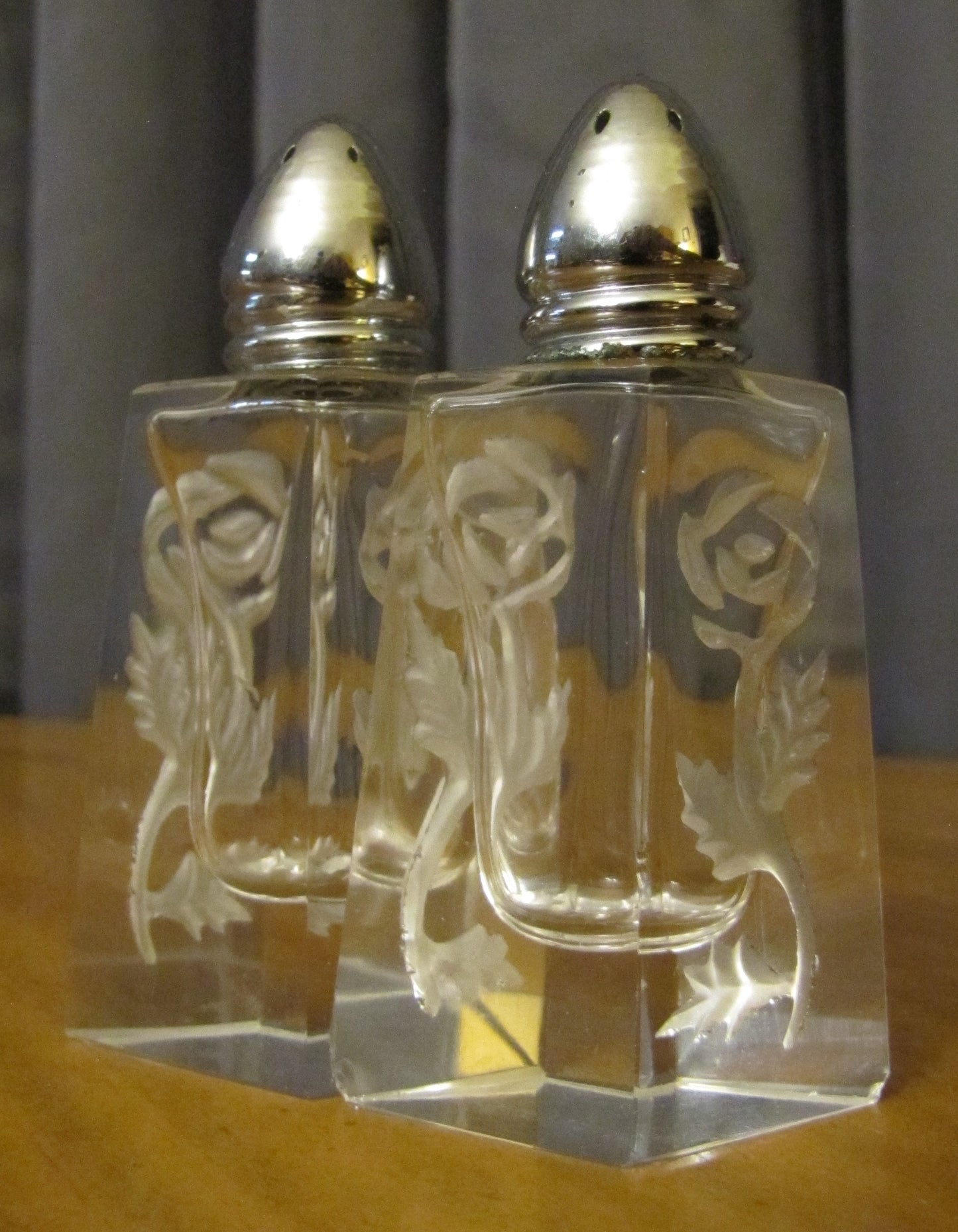 German Etched Salt and Pepper Shakers Set