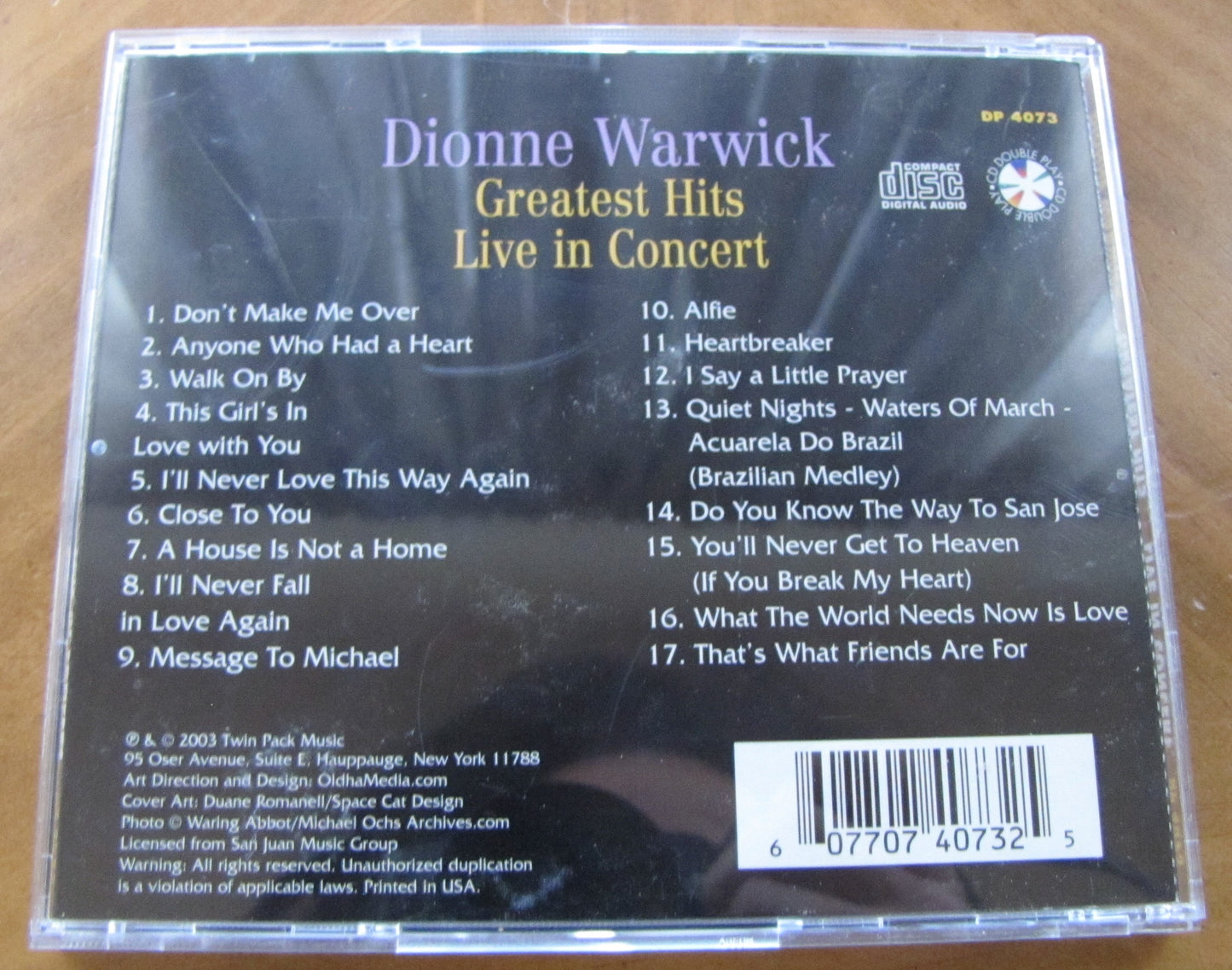 Dionne Warwick Live in Concert, Music CD