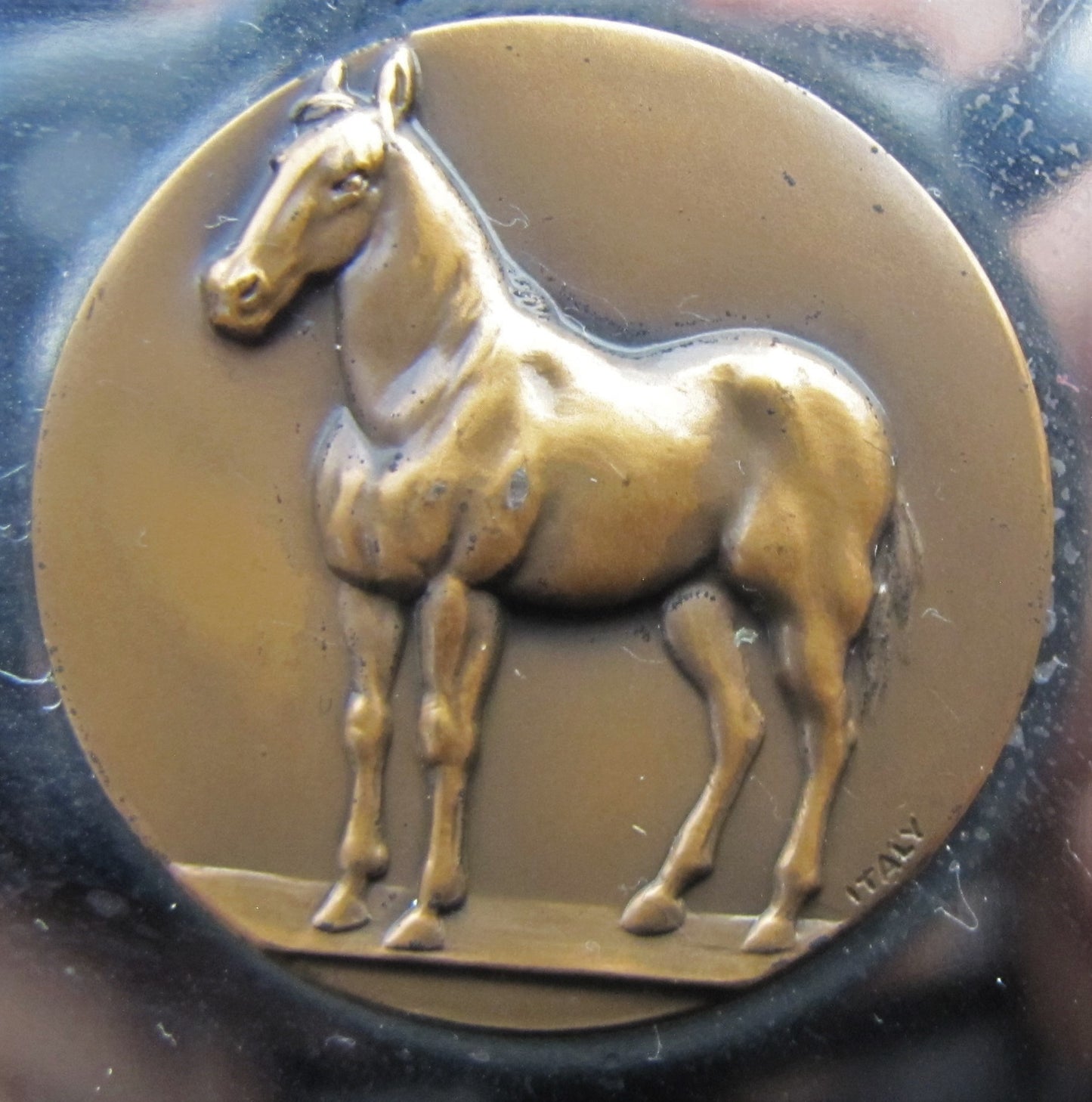 Sterling Silver Round Tray with Horse Embelishment