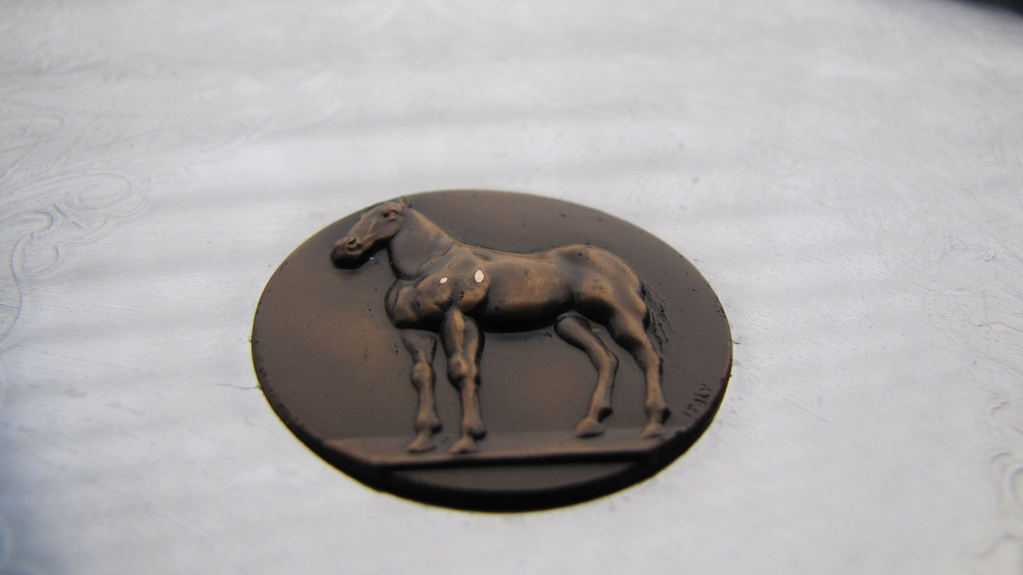 Sterling Silver Round Tray with Horse Embelishment