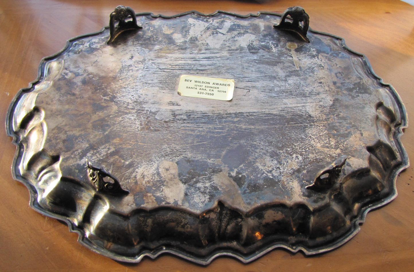 Sterling Silver Oval Award/Tray with 4 feet, 28th ETI Convention 1976 Res. Champion Stock horse Bev Wilson Awards, Santa Ana CA