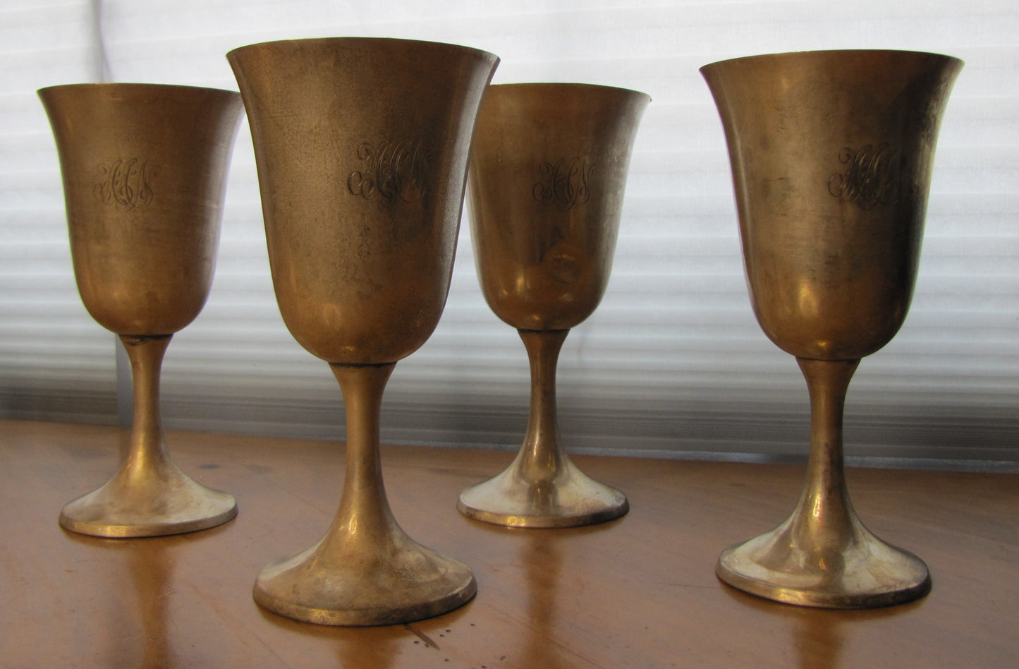 Sterling Silver  .954 Wine Goblet Monogrammed with AAN set of 4