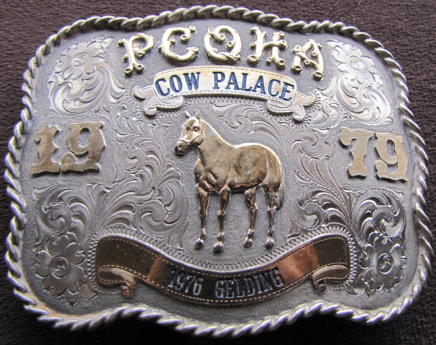 1979 PCOHA Sterling Silver Cow Palace Belt Buckle 1976 Gelding